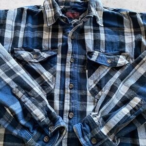 FIVE BROTHER Flannel Shirt Mens XL Blue Black White Plaid Heavyweight Cabincore